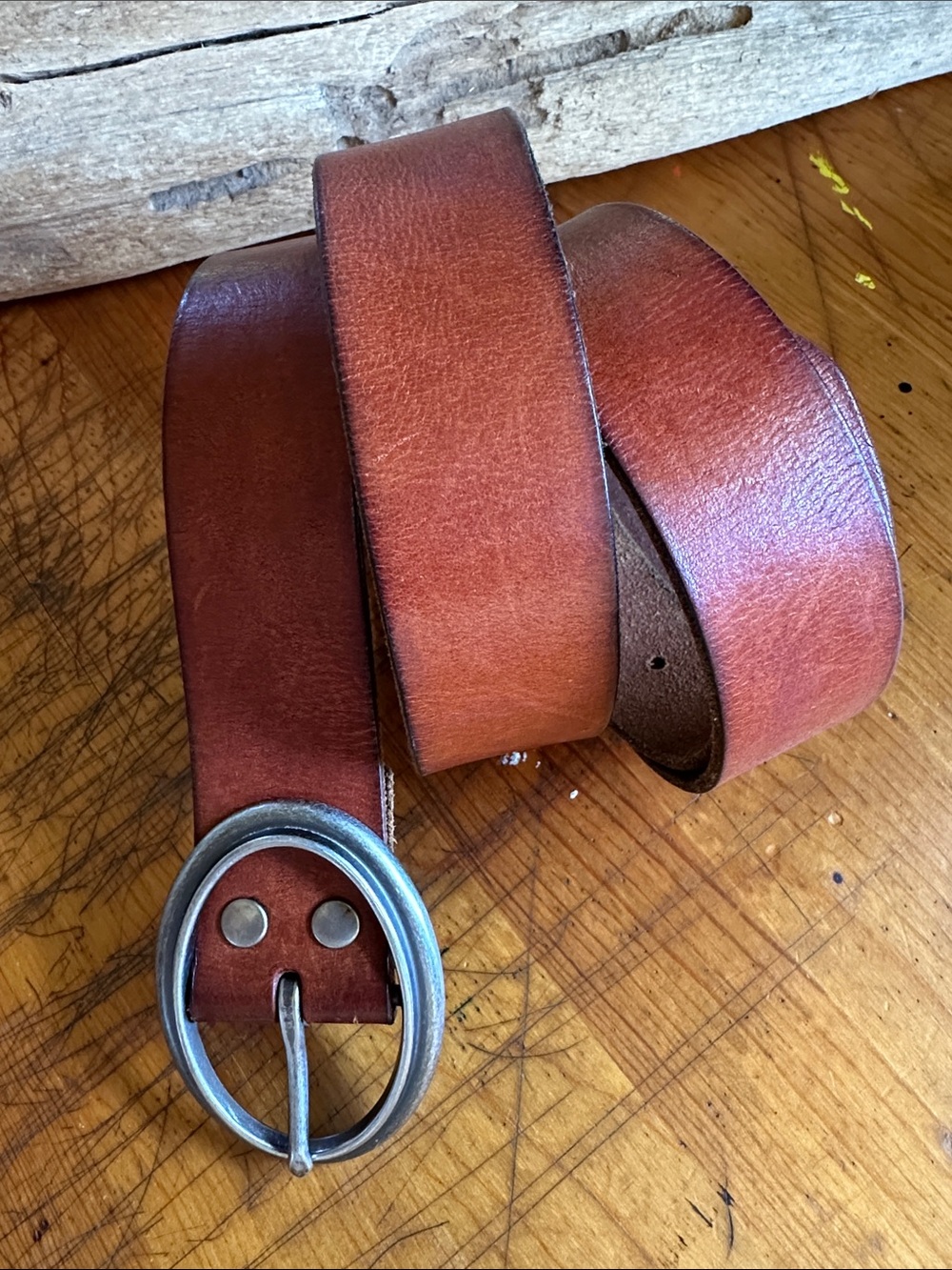 American Eagle Outfitters brown leather belt burnished silver oval buckle. Sz M - Picture 2 of 6